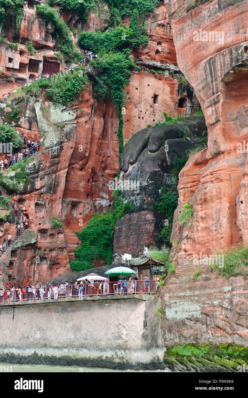 Die Leshan Statue von Buddha, es ist die größten Stein Buddha in der Welt und es ist bei weitem die höchste Prä-moderne Statue, China, VR China Stockfoto