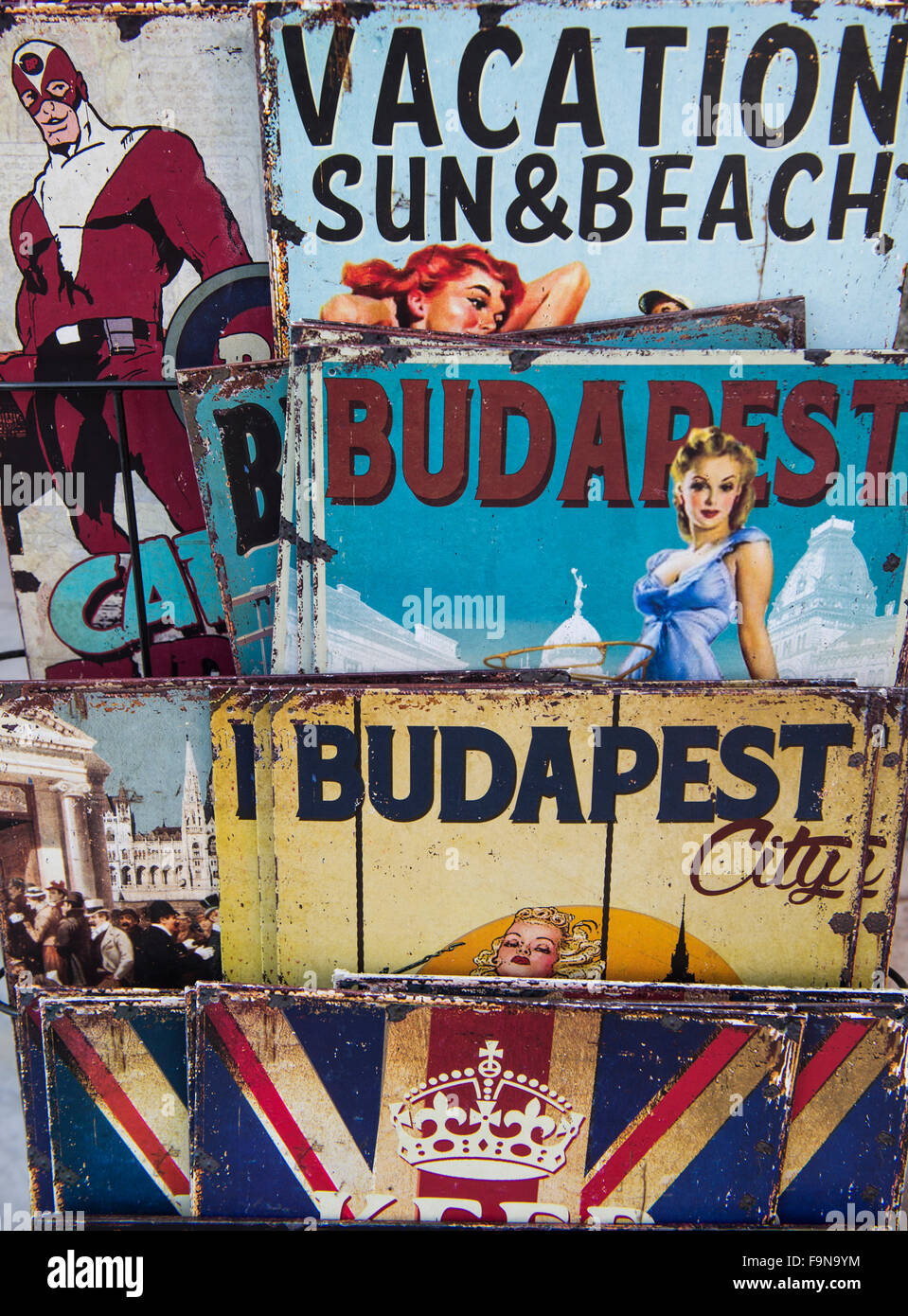 Vintage Budapest Zeichen zu verkaufen, Budapest, Ungarn Stockfoto