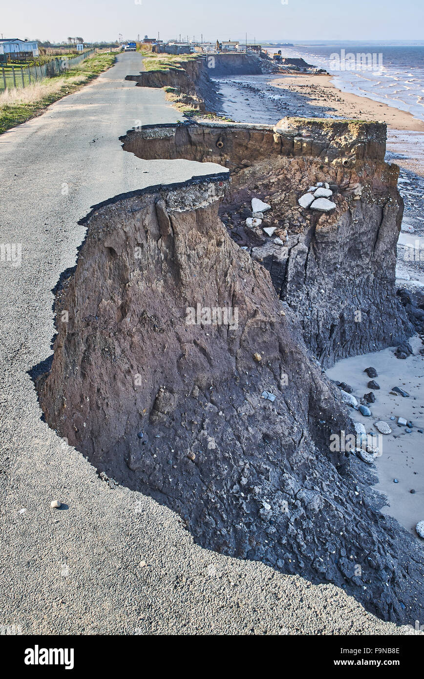 Schnell sich zurückziehenden Küste durch Erosion am Meer am Skipsea entlang der Holderness, Yorkshire Stockfoto