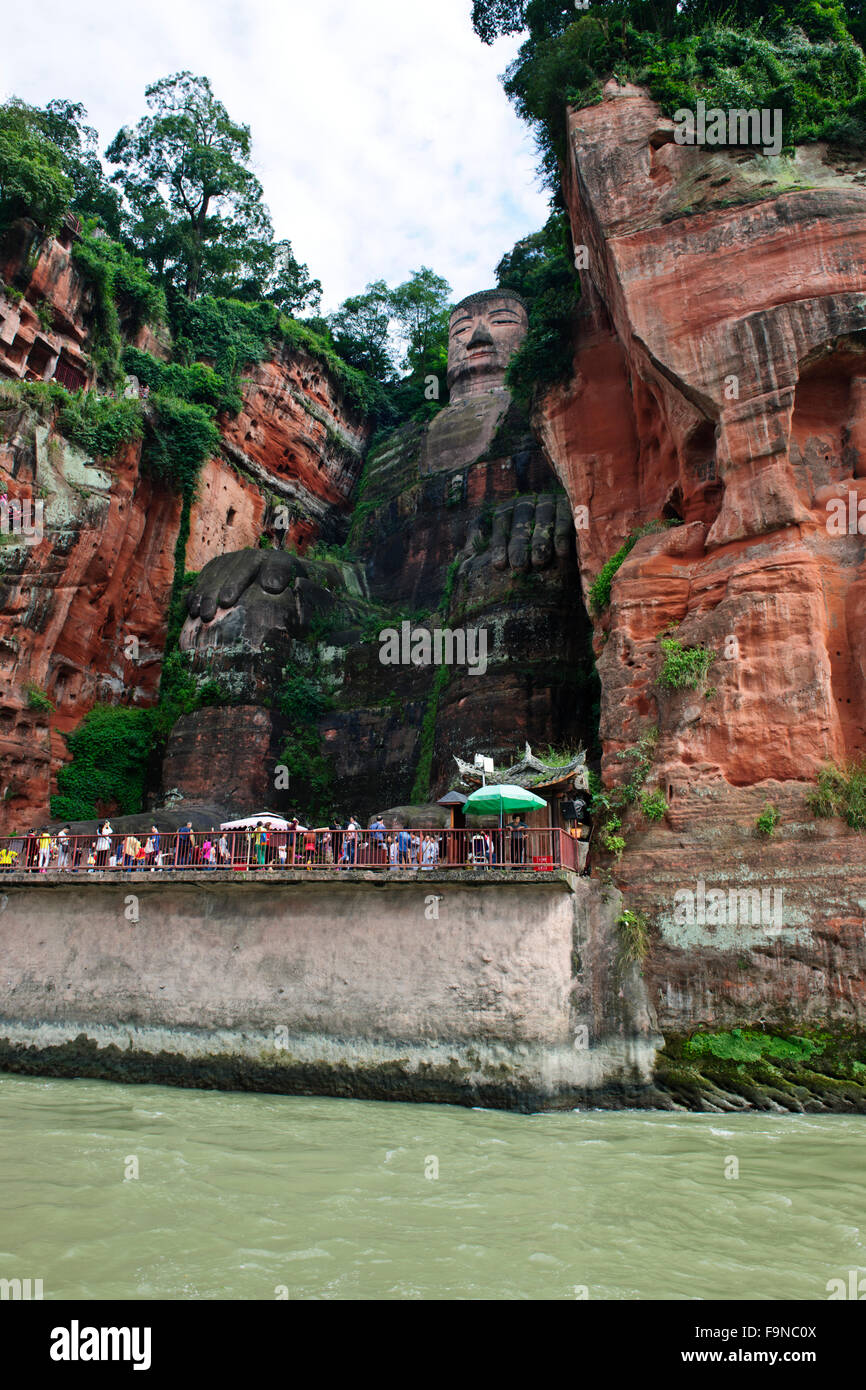 Die Leshan Statue von Buddha, es ist die größten Stein Buddha in der Welt und es ist bei weitem die höchste Prä-moderne Statue, China, VR China Stockfoto