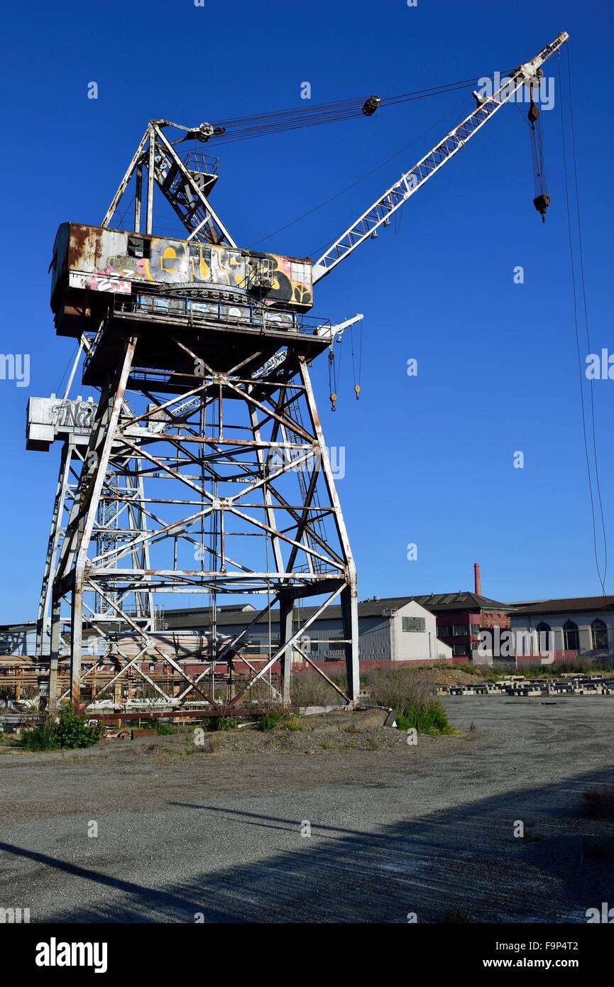 Verlassene Kran alte Werft in San Francisco Hund Patch Pier zentrale Waterfront Stockfoto