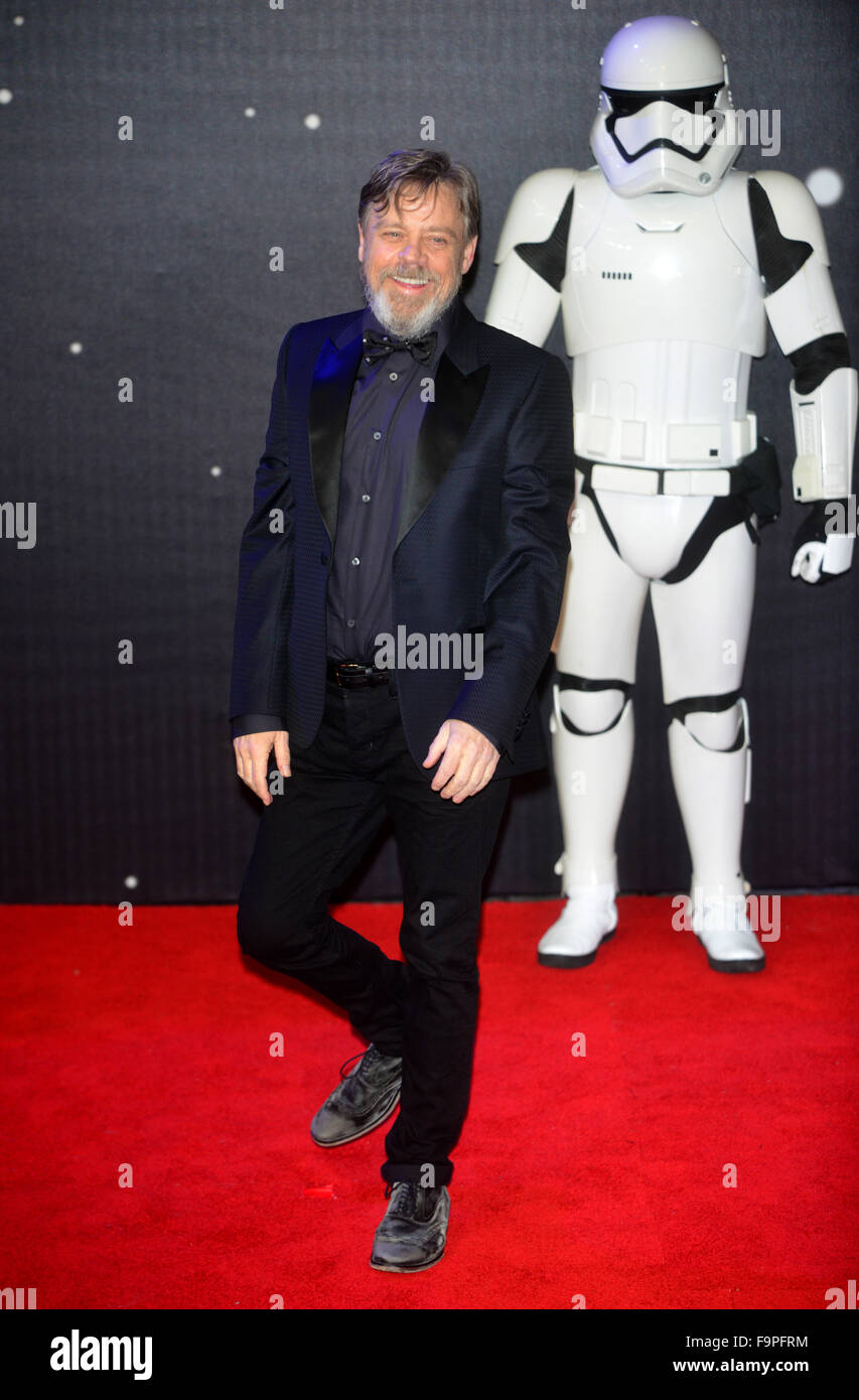 Mark Hamill in STAR WARS: die Kraft erwacht, Europapremiere am Leicester Square in London am 16. Dezember Stockfoto