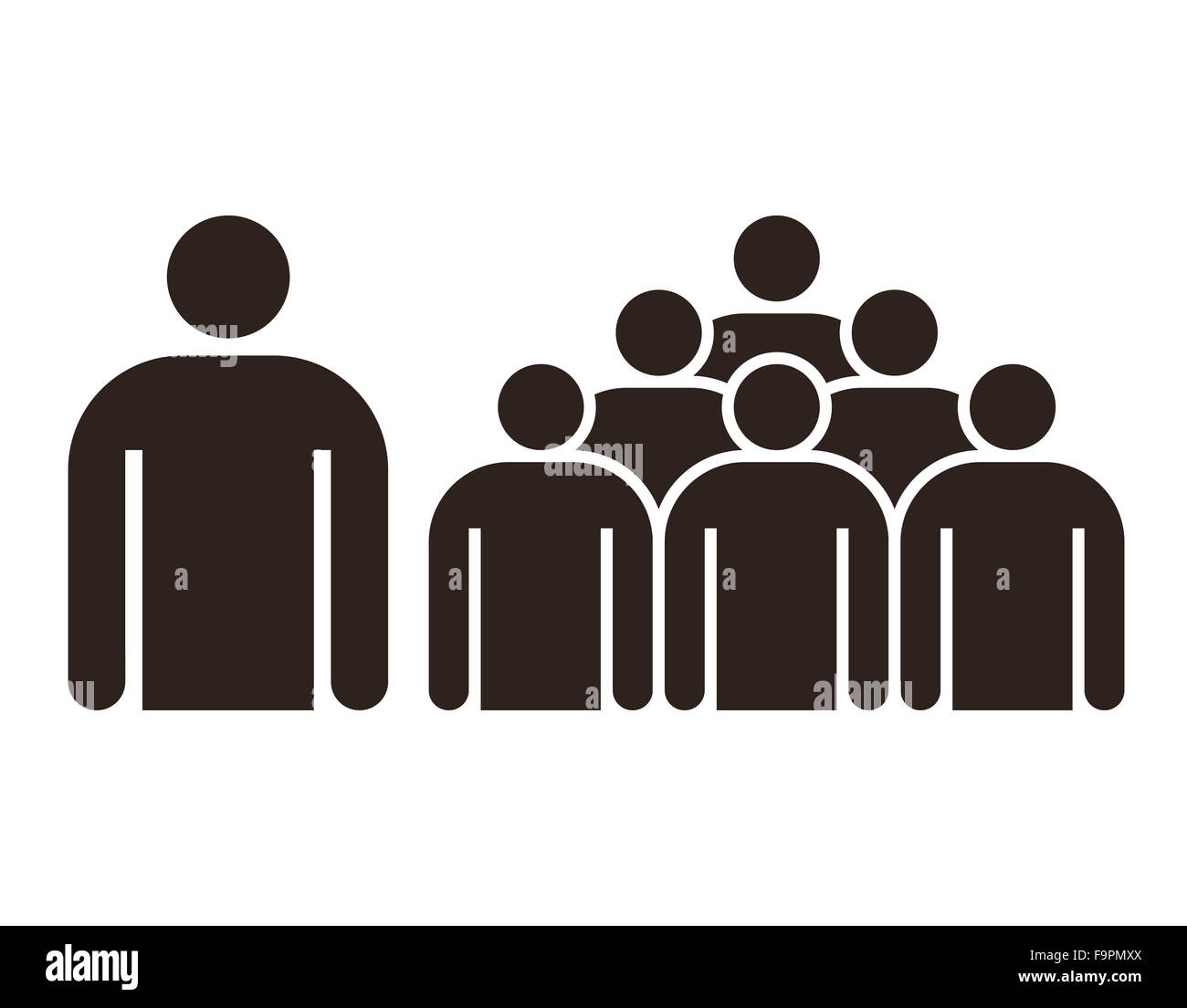 Menschliche Figur und Gruppe von Menschen, die isoliert auf weißem Hintergrund Stockfoto