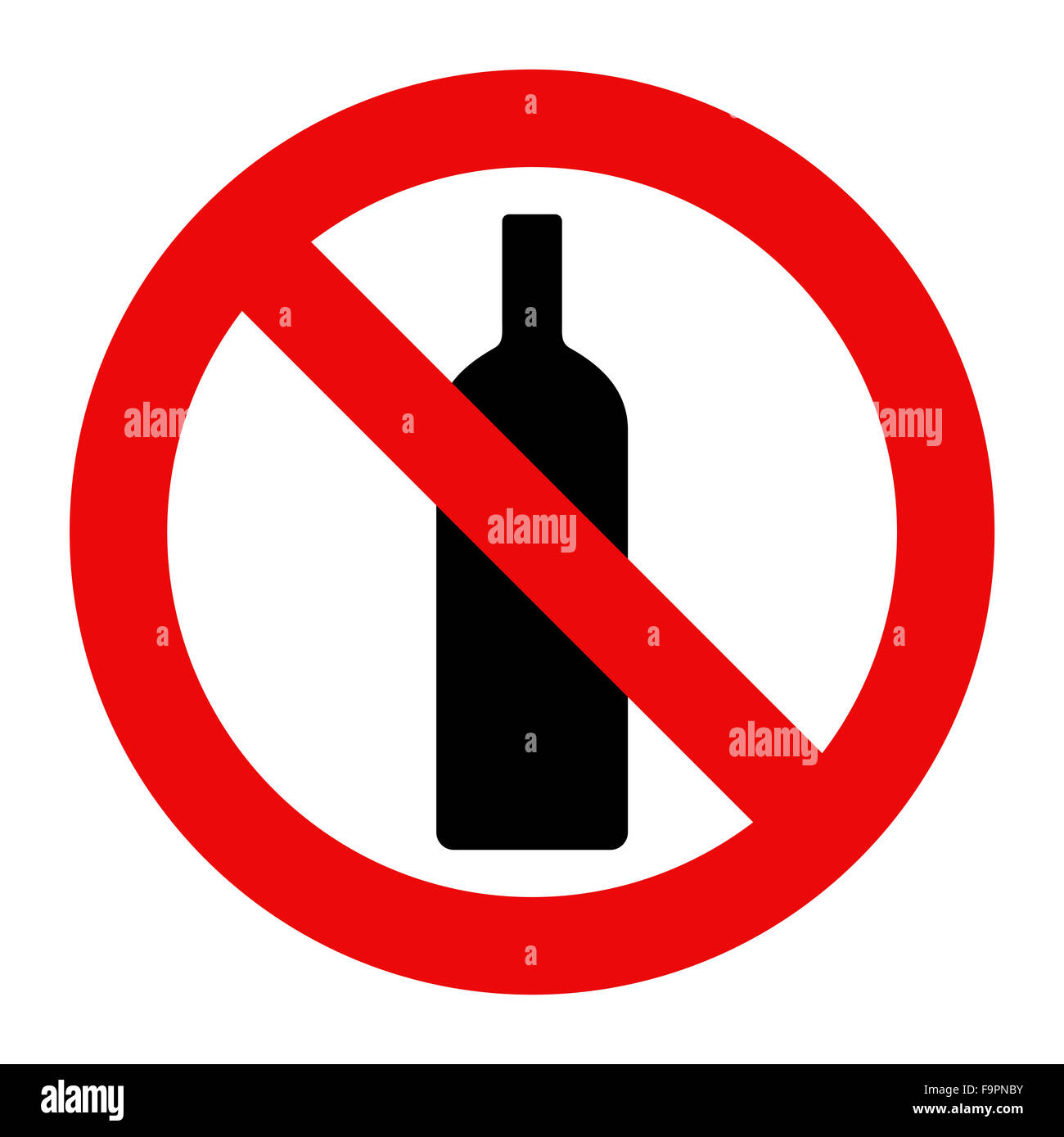 Keine Spur von Alkohol. Warnzeichen, die isoliert auf weißem Hintergrund Stockfoto