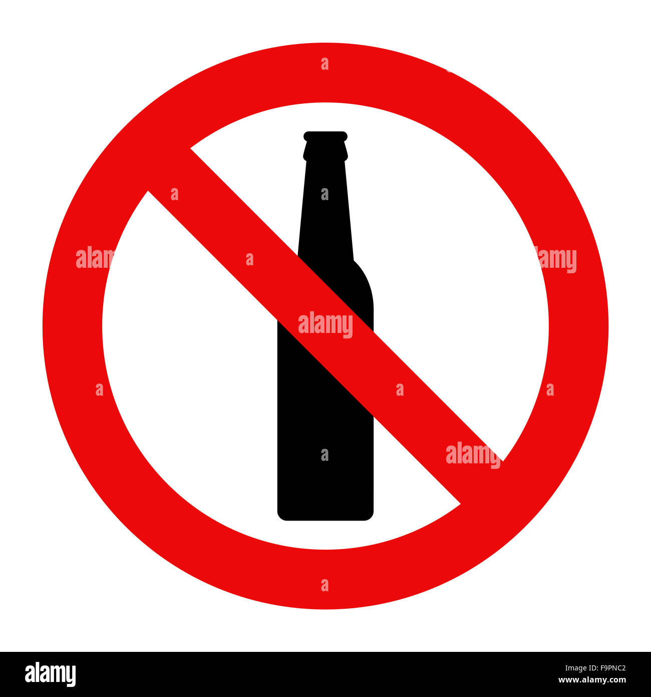 Keine Spur von Alkohol. Warnzeichen, die isoliert auf weißem Hintergrund Stockfoto