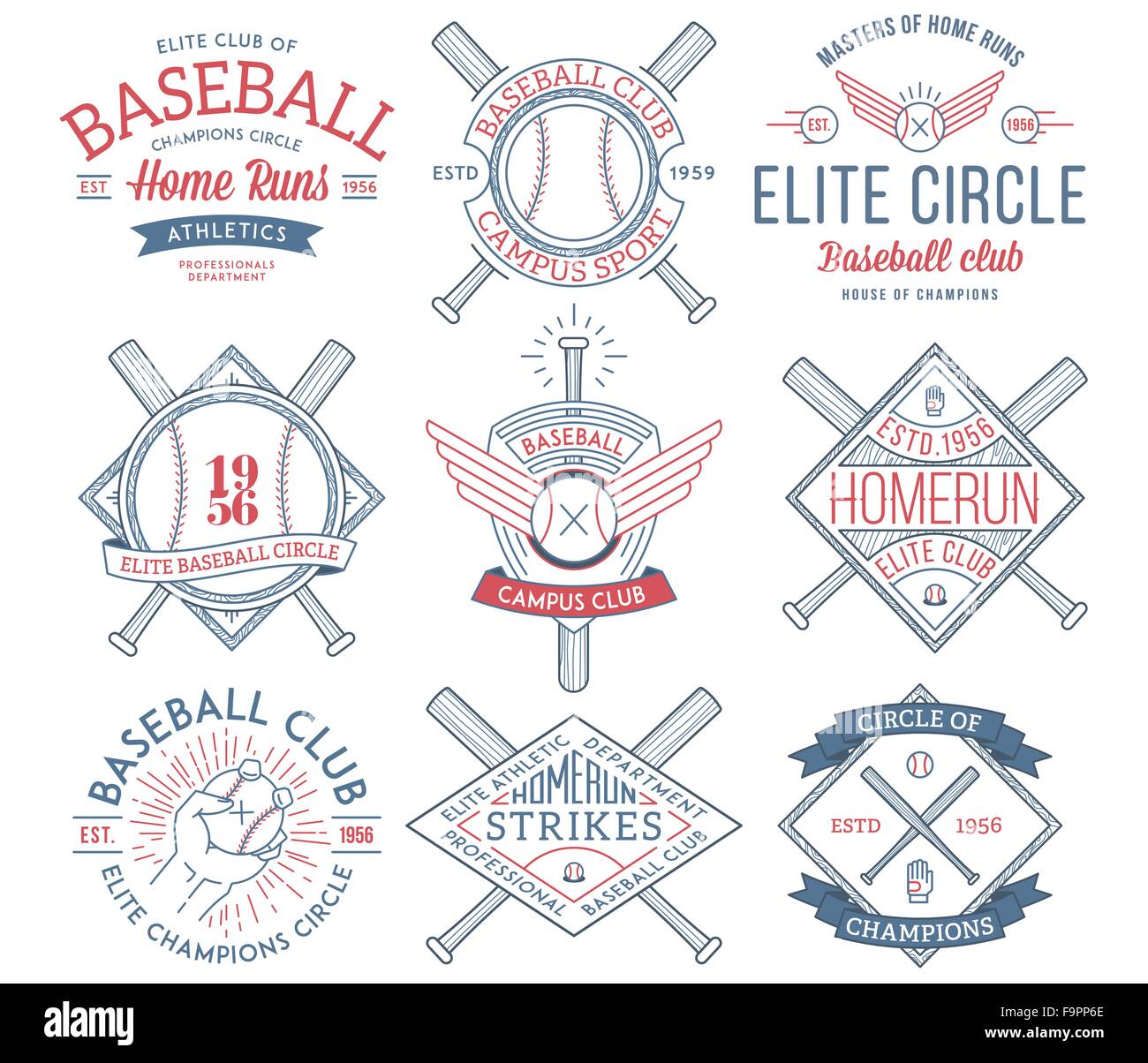 Vektor-Baseball-Abzeichen und Symbole Stock Vektor