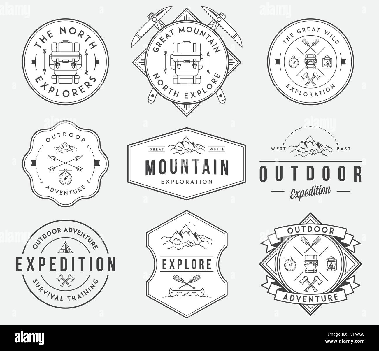 Exploration Vektor Abzeichen und Etiketten für jeden Einsatz Stock Vektor