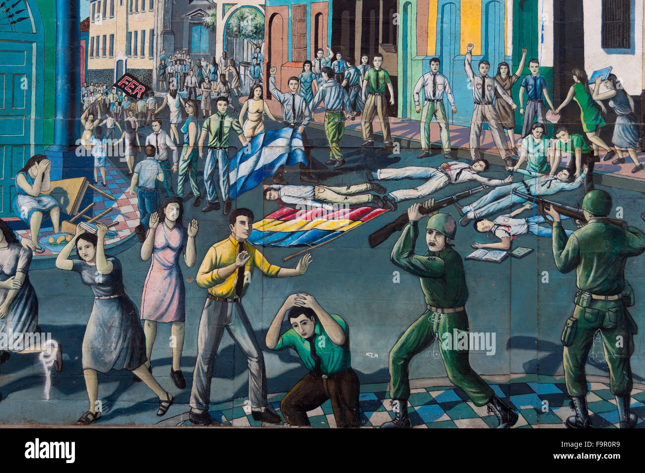 Farbmalerei eines Bürgerkriegs in Nicaragua an Wand Stockfoto