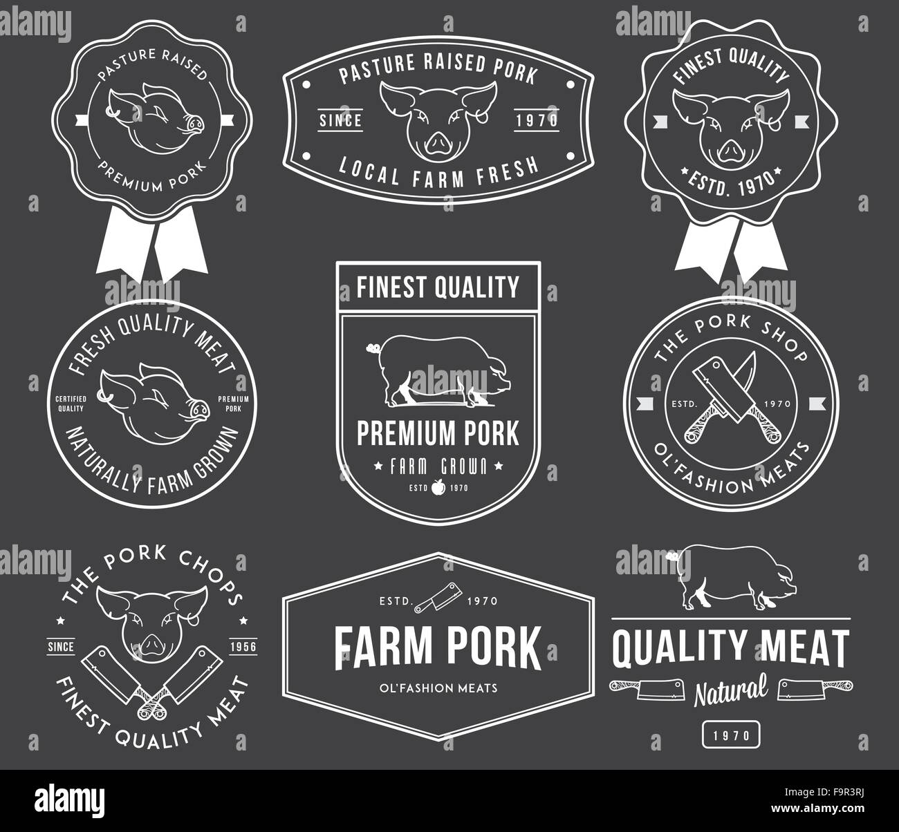 Vektor Schwein Fleisch Abzeichen und Etiketten für jeden Einsatz Stock Vektor