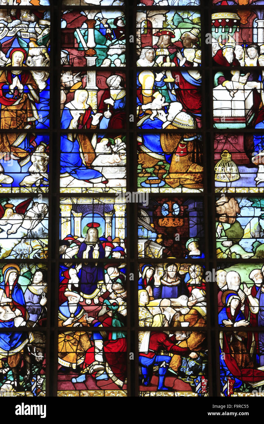 Glasmalerei-Fenster. Das Leben von Jesus Christus. Stockfoto