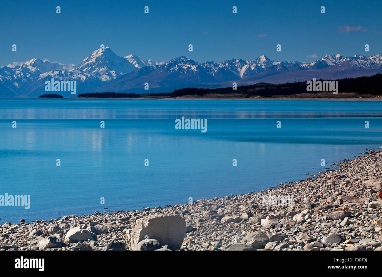 Lake Pukaki und Mount Cook Nationalpark, Südinsel, Neuseeland. Stockfoto