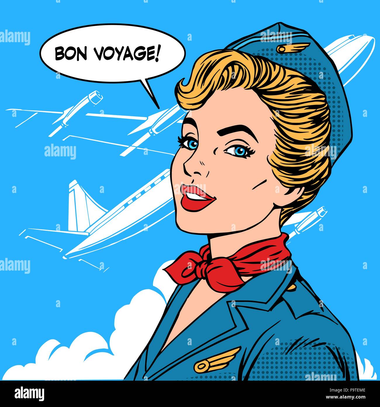Bon voyage Stewardess Flugzeug Reisen Tourismus Stock Vektor
