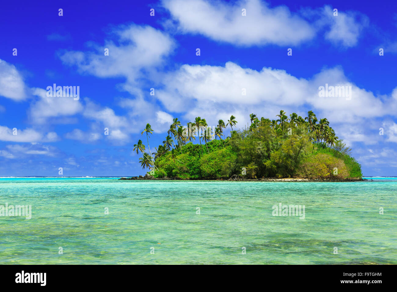 Rarotonga, Cook-Inseln. Motu-Insel in der Lagune von Muri. Stockfoto
