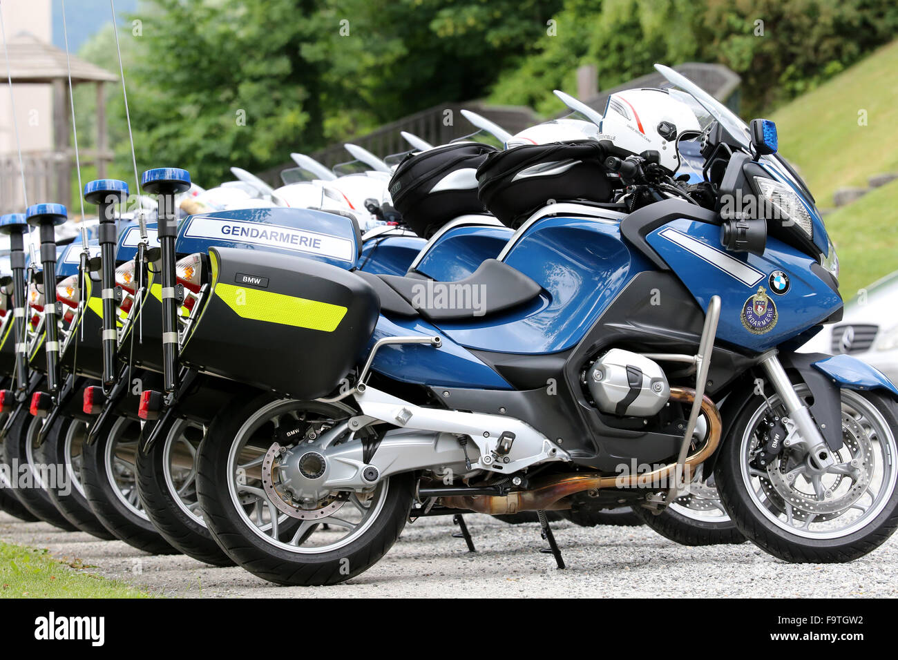 Französische Polizei-Motorräder. Stockfoto
