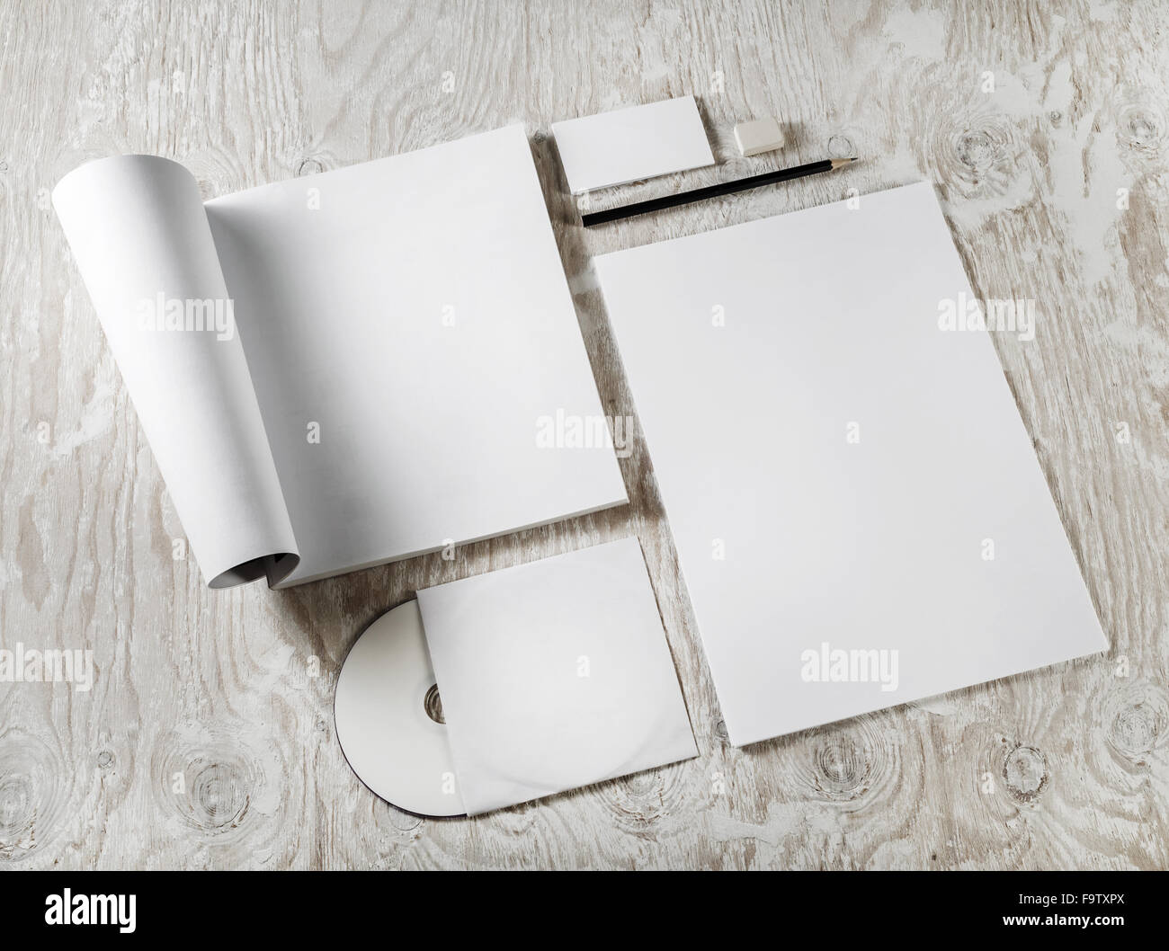 Leeres Briefpapier. Identity-Vorlage. Mock-up für das branding Identität für Designer. Ansicht von oben. Stockfoto