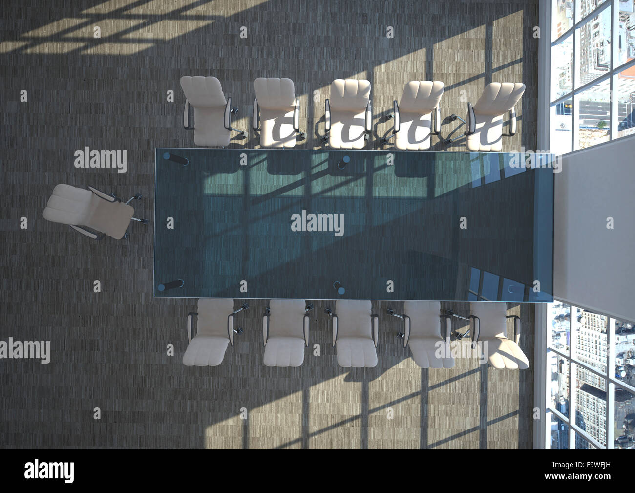 Von oben gesehen, 3D-Rendering leeren Konferenzraum Stockfoto