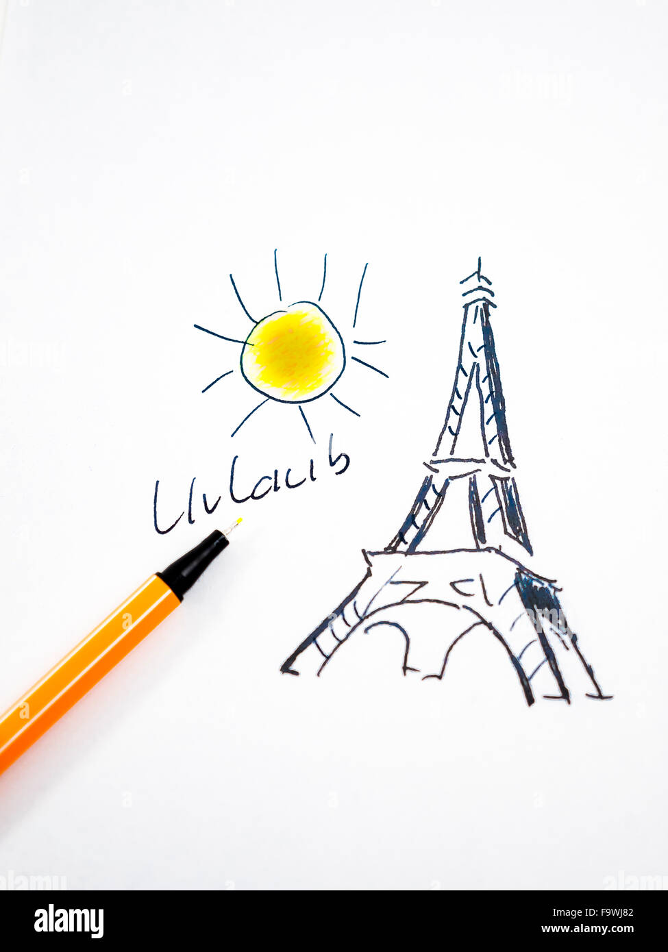 Eiffelturm in Paris, Urlaub, gezeichnet, symbolischen Bild Stockfoto