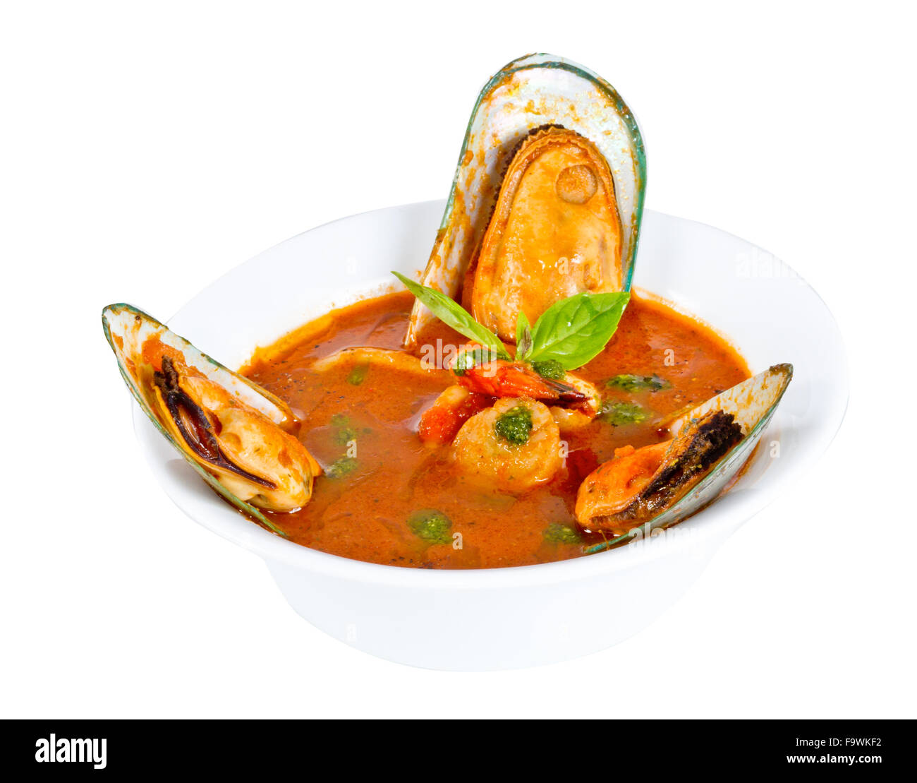 Köstliche mediterrane Meeresfrüchtesuppe Stockfoto