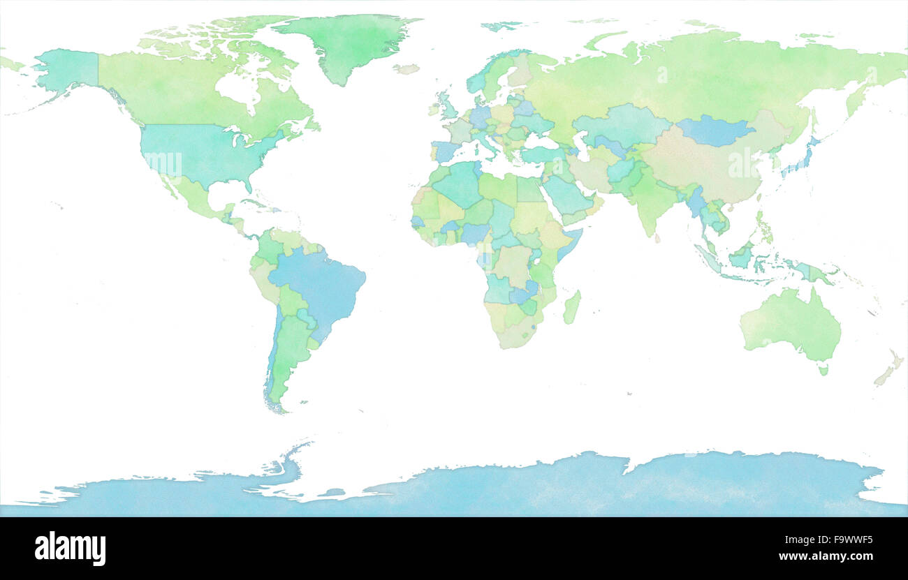 Weltkarte, handgezeichnete mit Pinselstrichen, heißt Grenzen Stockfoto