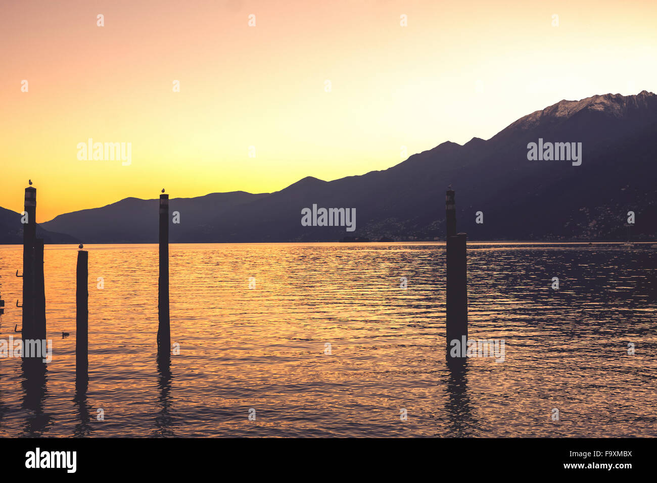 Lago Maggiore bei Sonnenuntergang Stockfoto