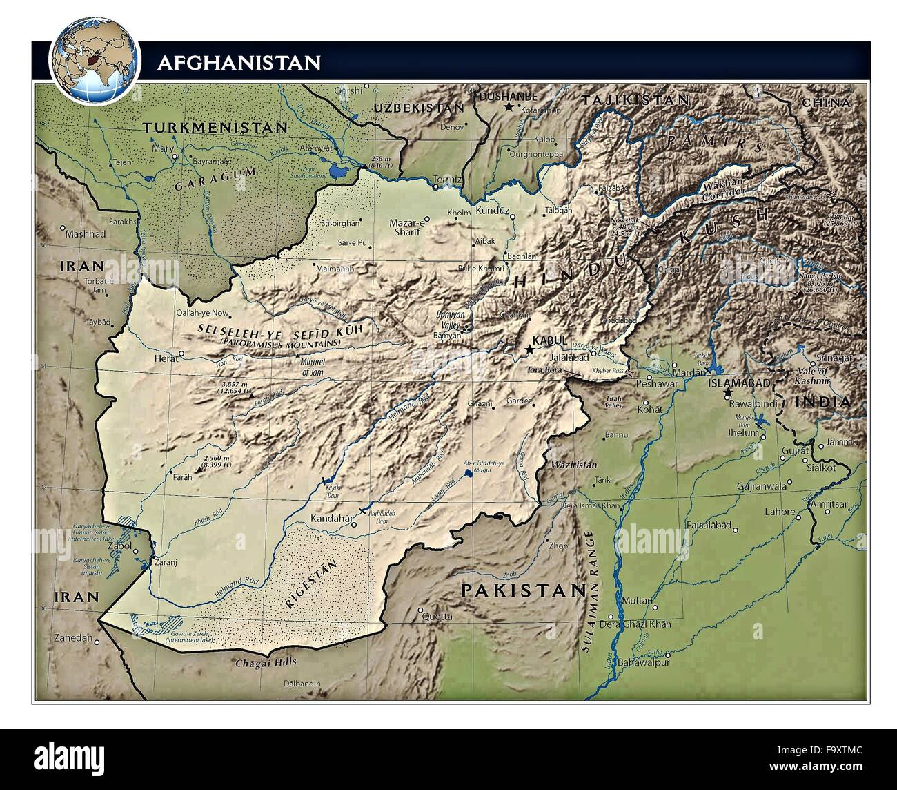 Physiographie Landkarte Afghanistan Stockfotografie Alamy