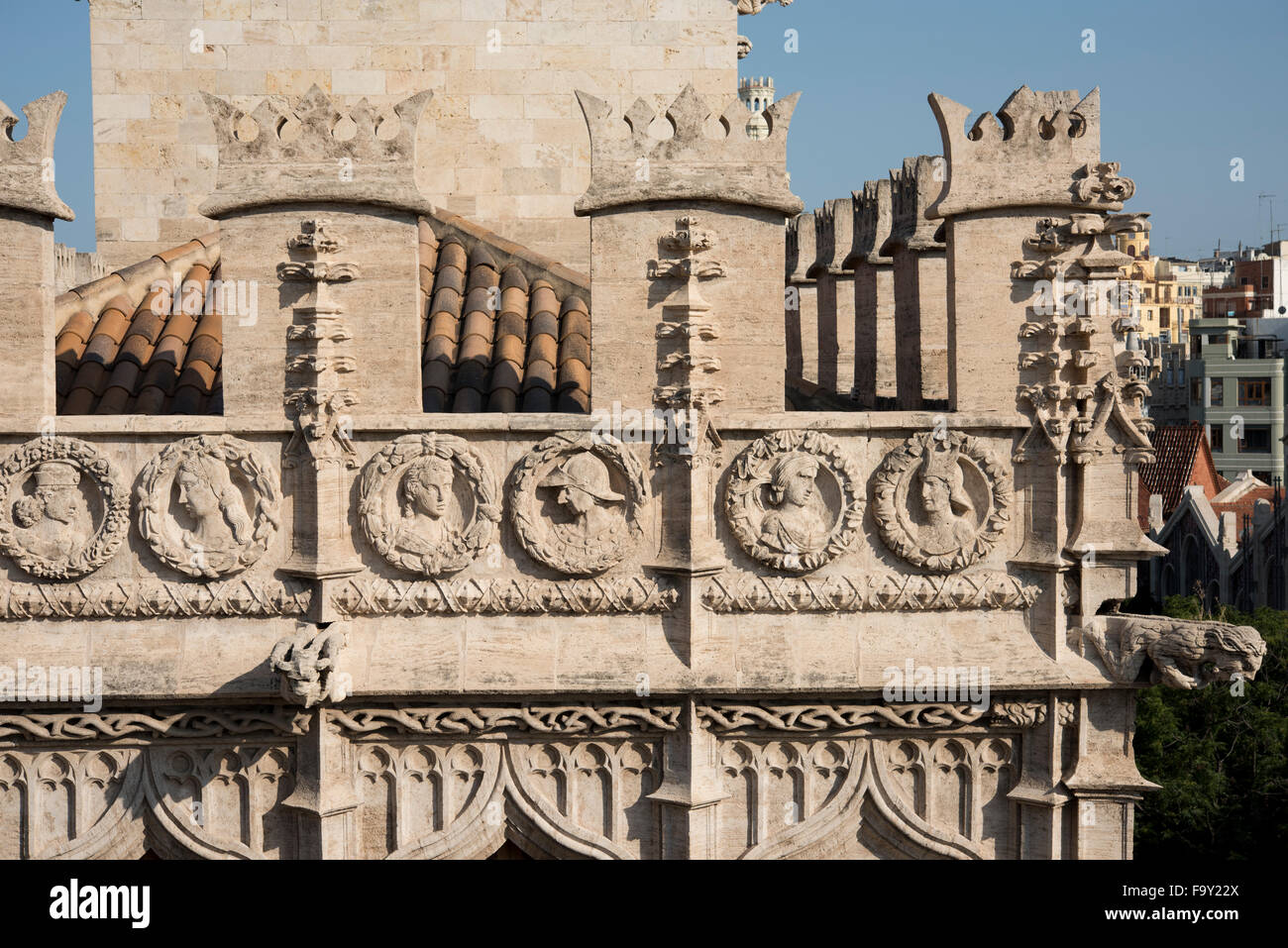 Blick auf La Lonja De La Seda aus Träger Dels Cordellats, Valencia, Spanien. Stockfoto