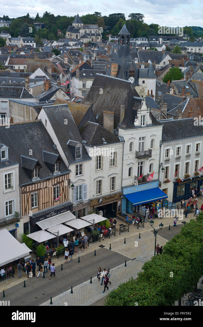 Mit Blick auf Amboise vom Chateau d ' Amboise, Loire-Tal, Indre-et-Loire, Frankreich Stockfoto