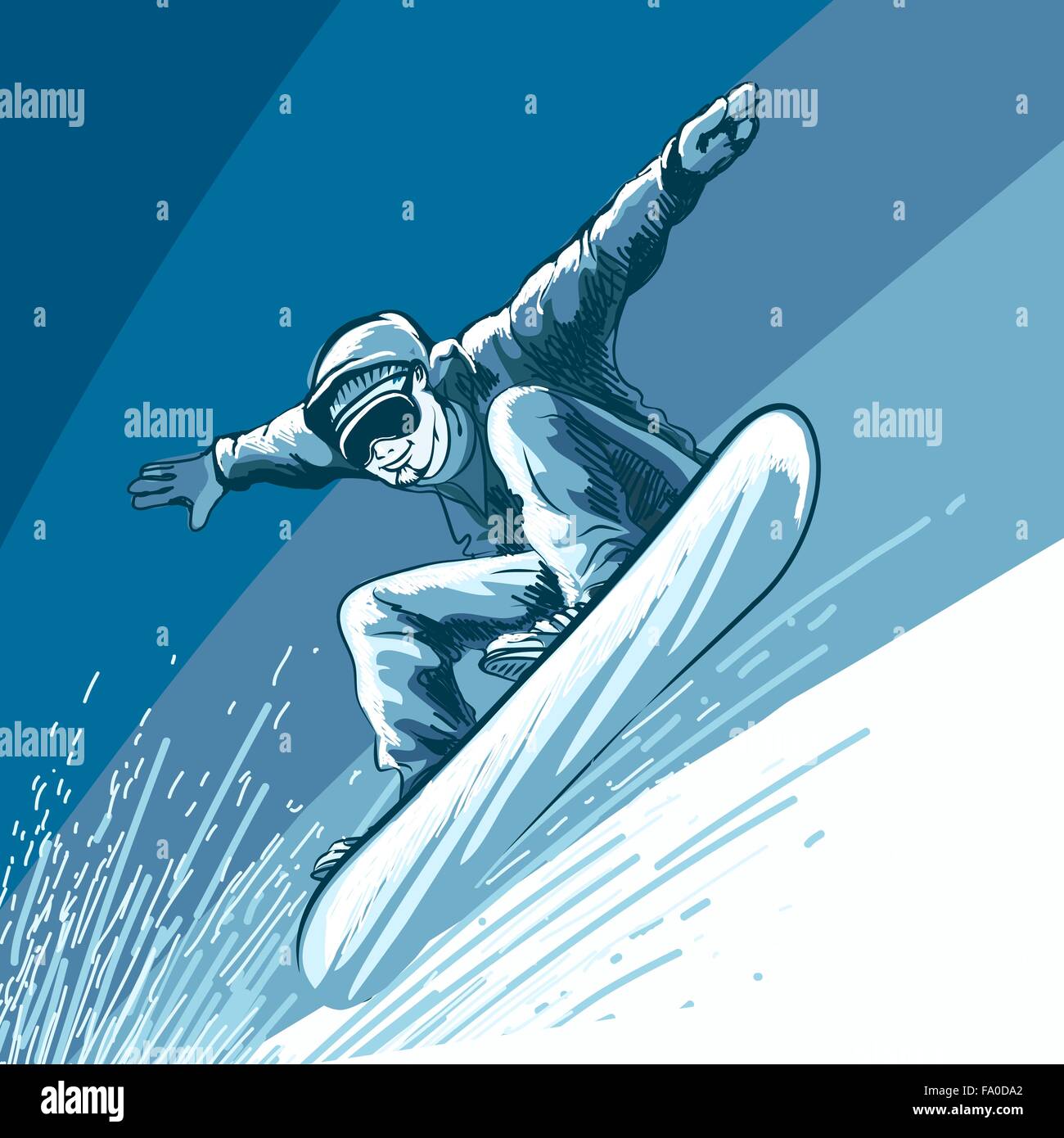 Springenden Snowboarder. Bunte Illustration im Stil Sketch. Stock Vektor