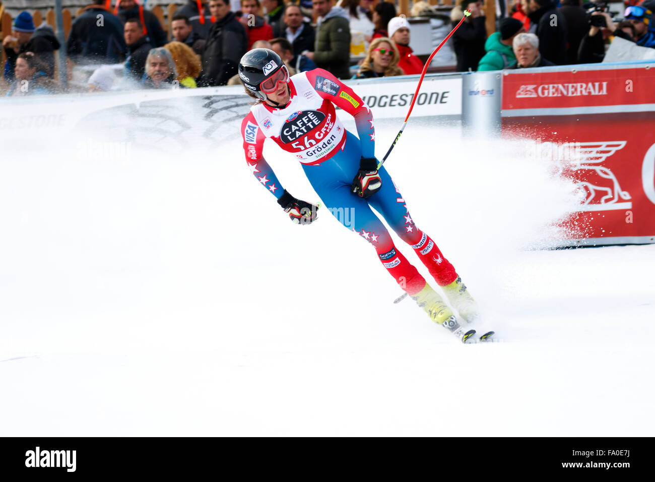 Val Gardena, Italien 18. Dezember 2015. BENNETT Bryce (Usa) im Wettbewerb in der Audi FIS Alpine Ski Weltcup Super-G Stockfoto