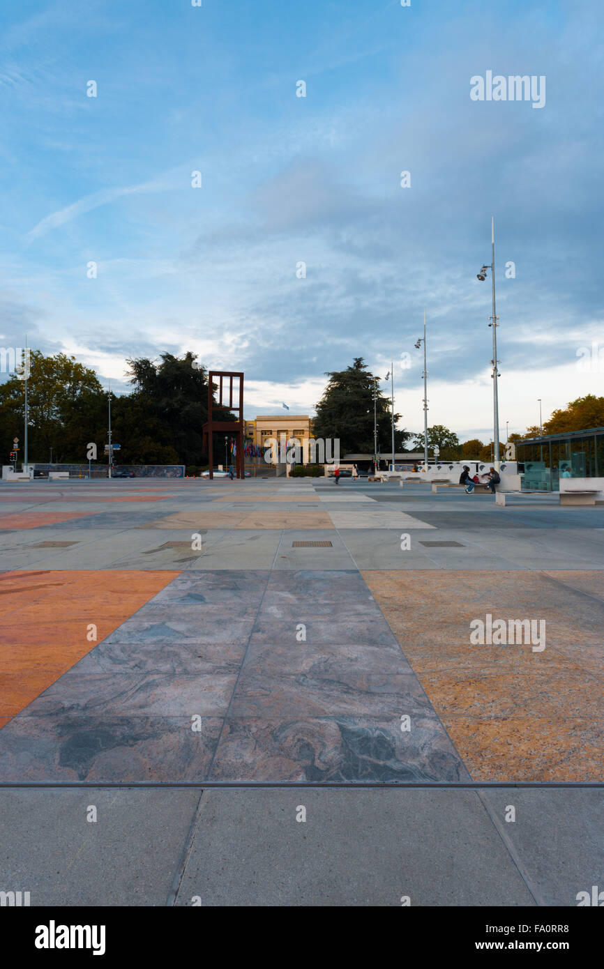 Die Vereinten Nationen europäischen Hauptsitz von dem Platz Place des Nations vor in Genf, Schweiz Stockfoto