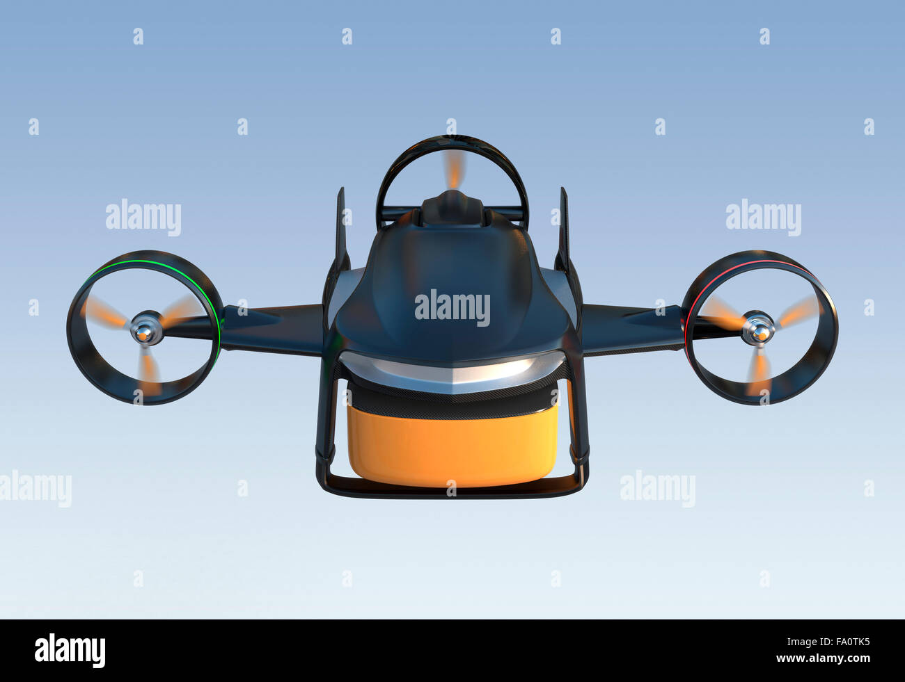 Frontansicht einer Hybrid-Drohne, die 2-Modus zu fliegen haben. vertikal anheben und fliegen im Horizont. Clipping-Pfad zur Verfügung. Stockfoto