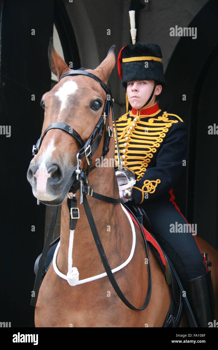 EIN PFERD UND REITER AUF DIE WACHABLÖSUNG IN LONDON Stockfoto