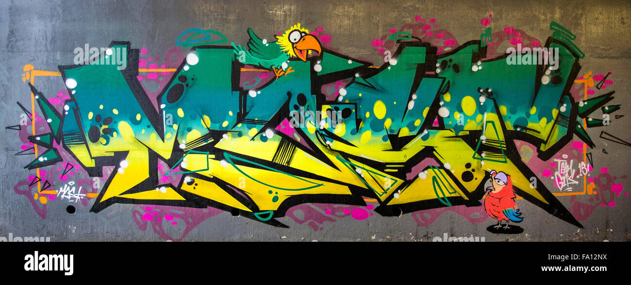 Graffiti-Kunst an Horbury Verzweigung U-Bahn, Wakefield, UK. Stockfoto