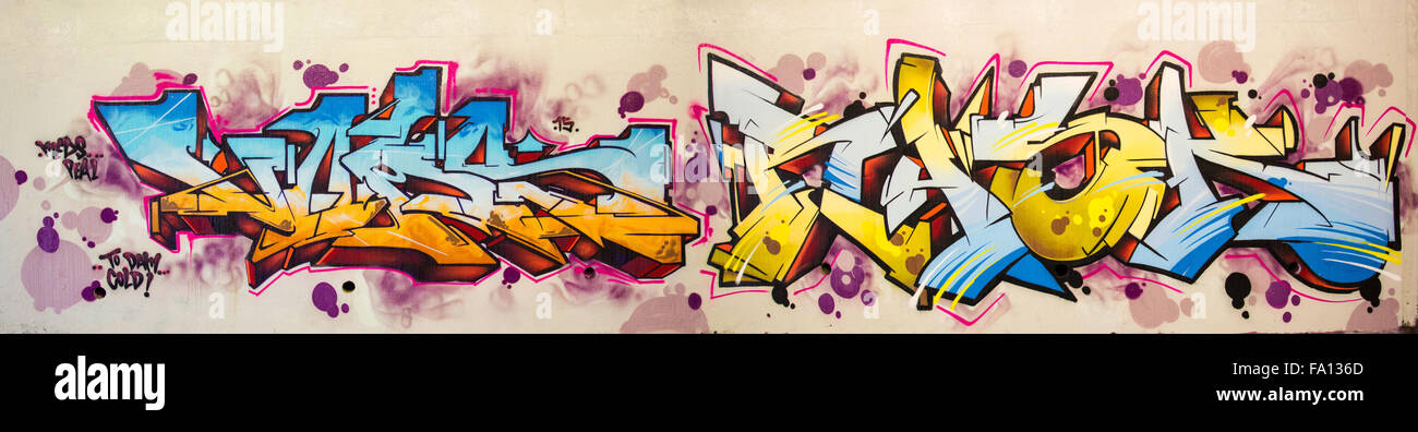 Graffiti-Kunst an Horbury Verzweigung U-Bahn, Wakefield, UK. Stockfoto