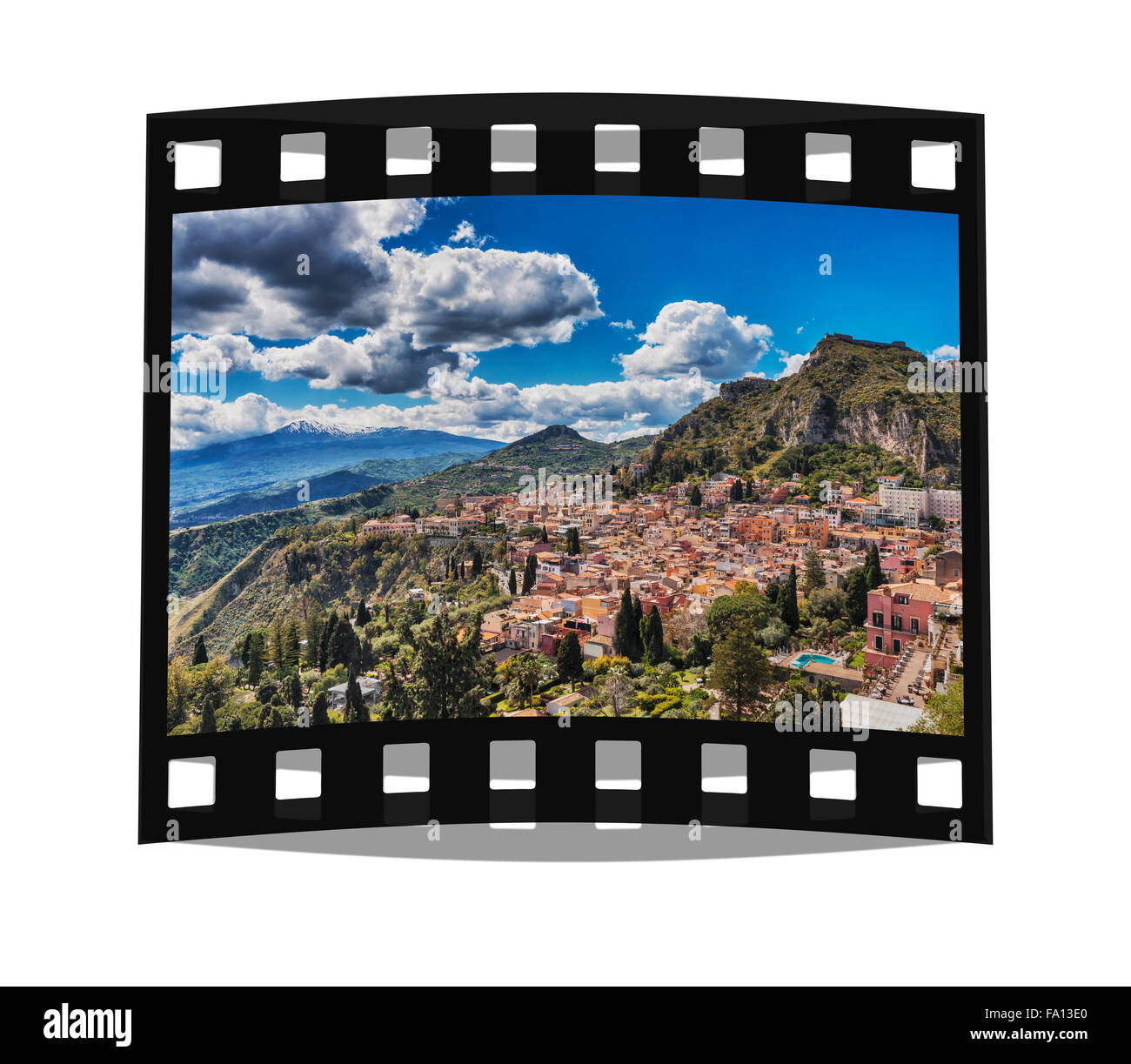 Blick auf die Stadt Monte Tauro, Taormina und den Ätna, Provinz Messina, Sizilien, Italien, Europa Stockfoto