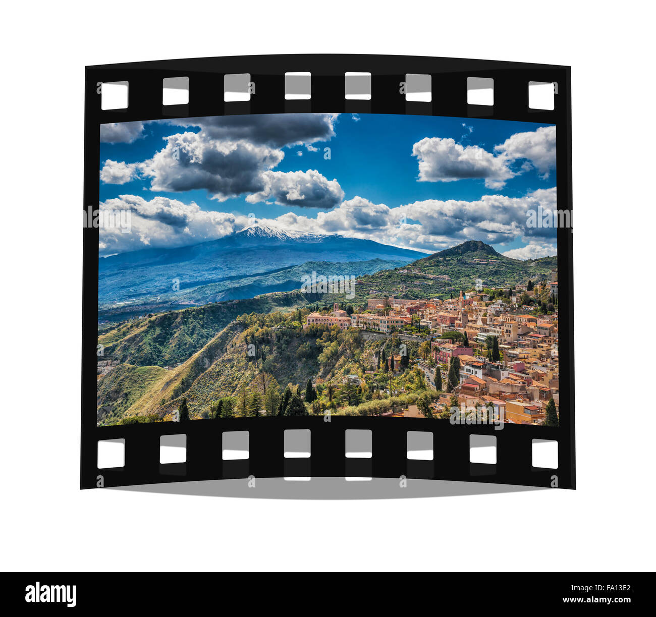 Blick auf die Stadt Taormina und den Ätna, Provinz Messina, Sizilien, Italien, Europa Stockfoto