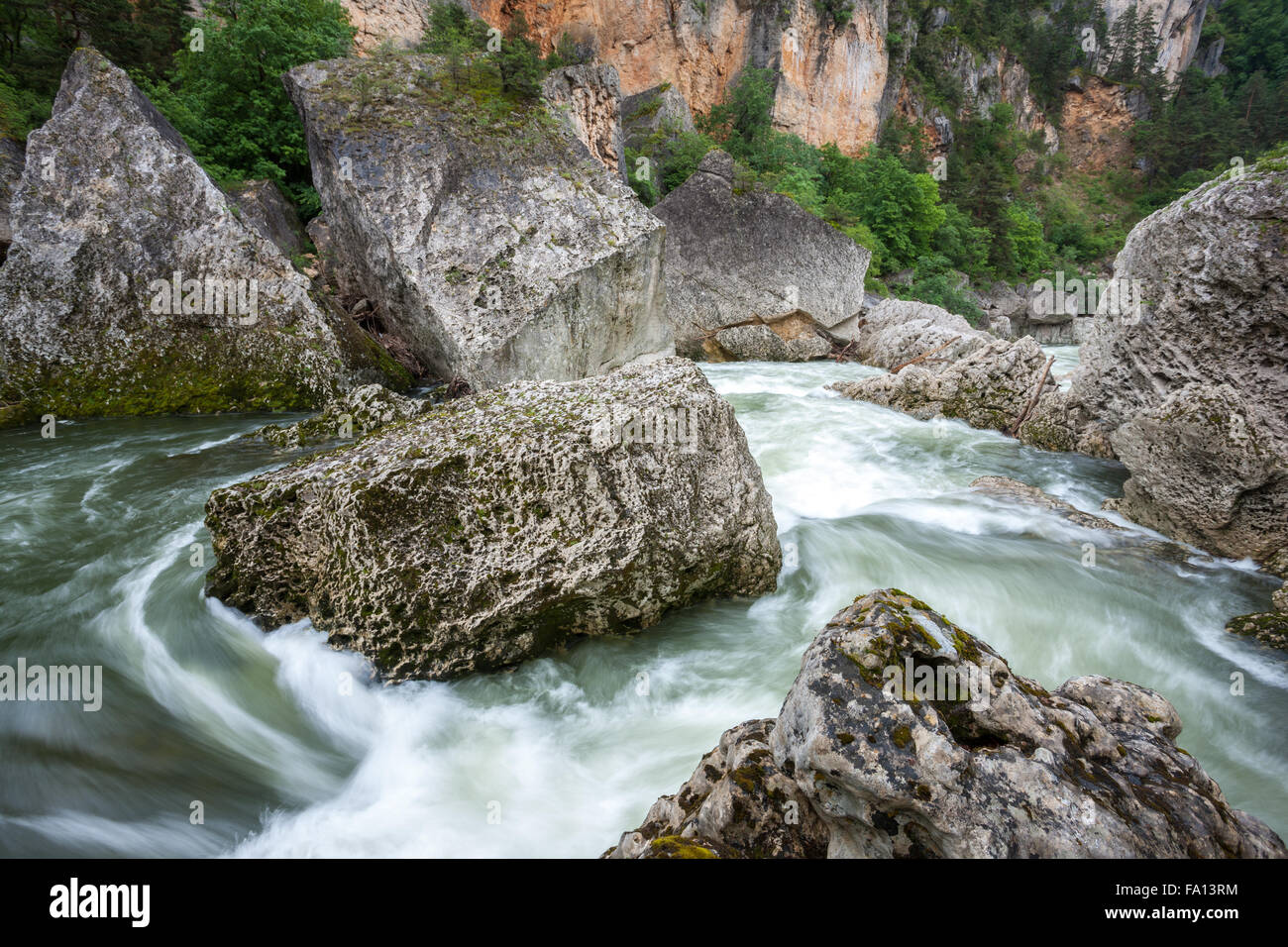 Felsbrocken und schnell fließenden Gewässern Gorges du Tarn Frankreich Stockfoto