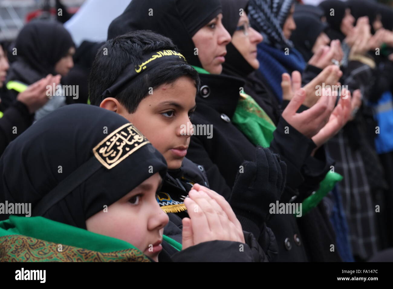 Shia Moslems jährliche Arbaeen Prozession London Dezember 2015 Stockfoto