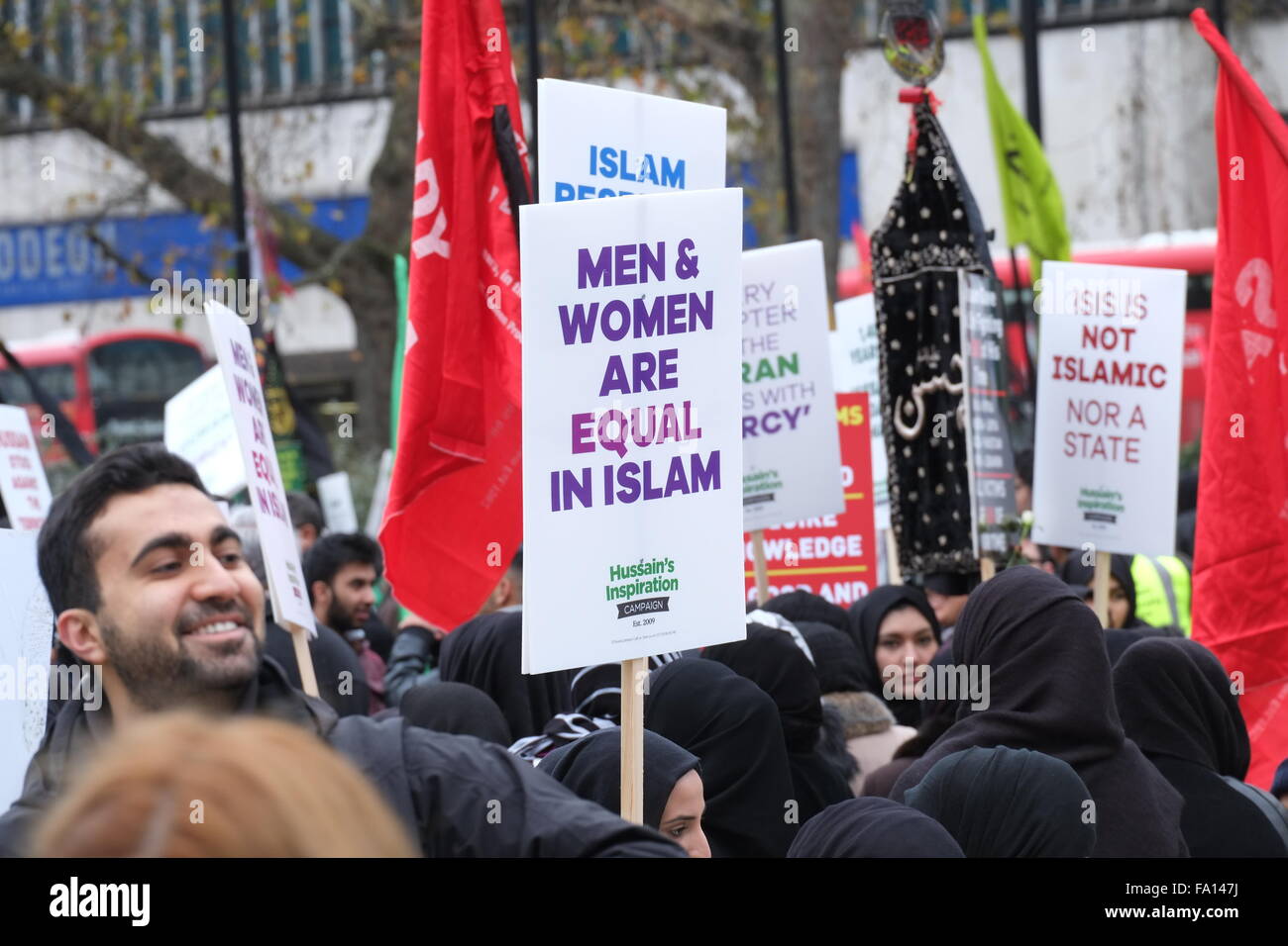 Shia Moslems jährliche Arbaeen Prozession London Dezember 2015 Stockfoto