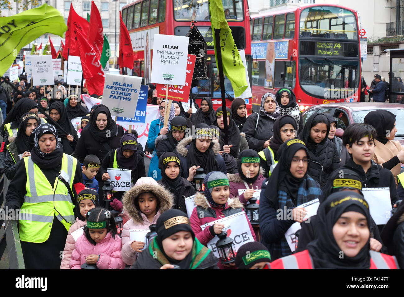 Shia Moslems jährliche Arbaeen Prozession London Dezember 2015 Stockfoto