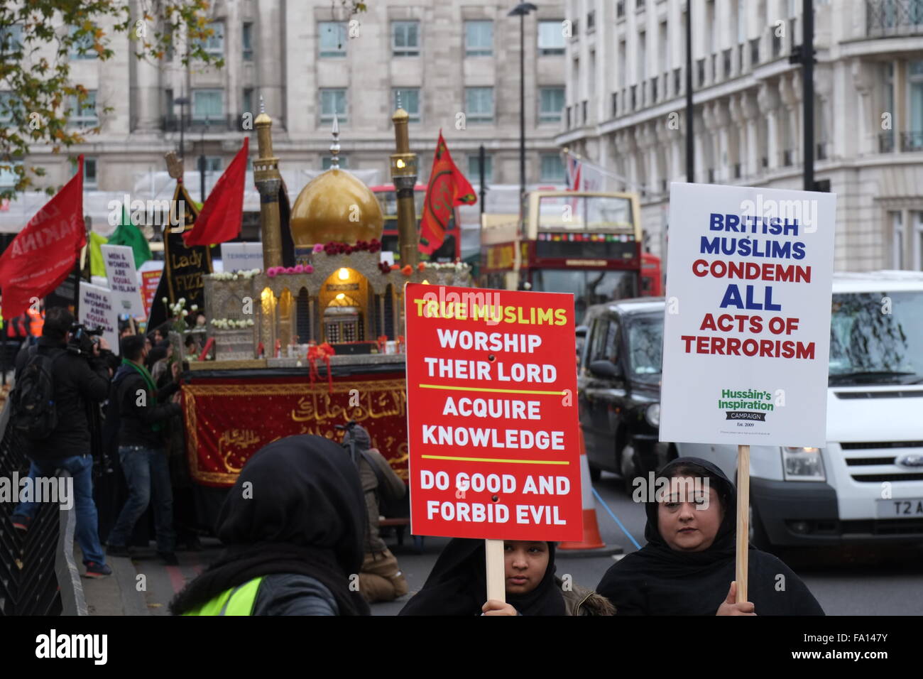 Shia Moslems jährliche Arbaeen Prozession London Dezember 2015 Stockfoto