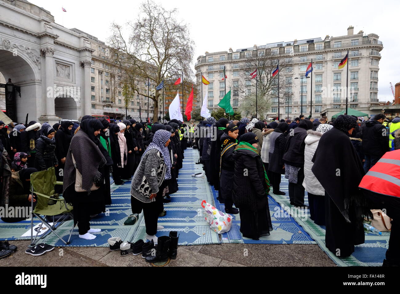 Shia Moslems jährliche Arbaeen Prozession London Dezember 2015 Stockfoto