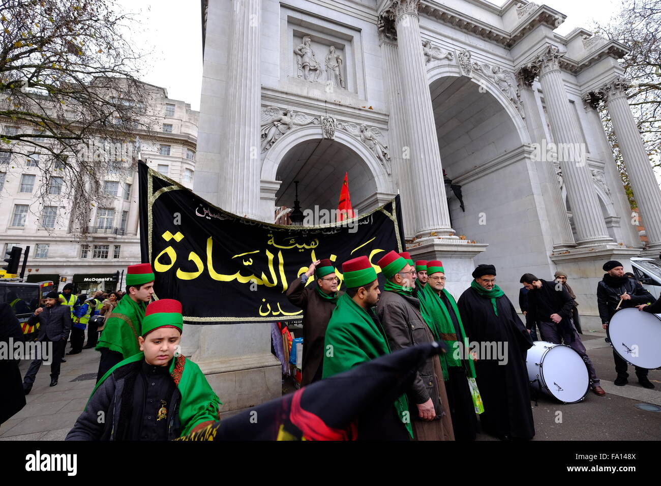 Shia Moslems jährliche Arbaeen Prozession London Dezember 2015 Stockfoto