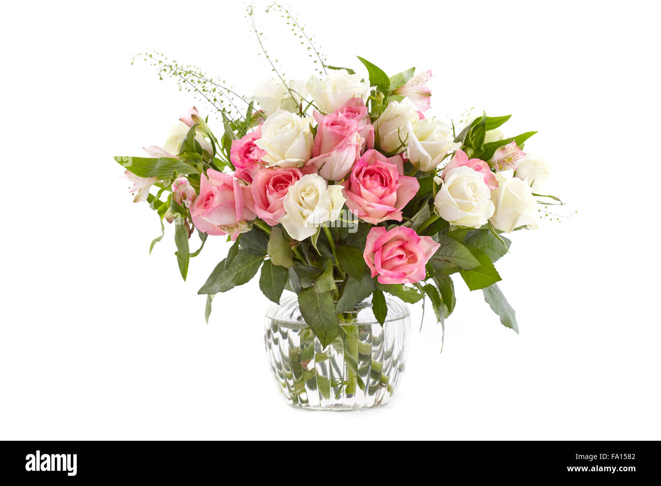 Schneiden Sie aus rosa und weißen Rosen-Blumen Stockfoto