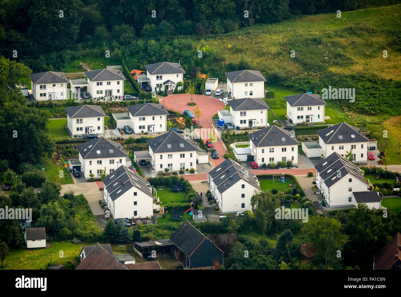 Einfamilienhäuser, Doppelhaushälften, Häuser, Wohneigentum, neue Wohngebiete Holthausen, Hattingen, Ruhr Stockfoto