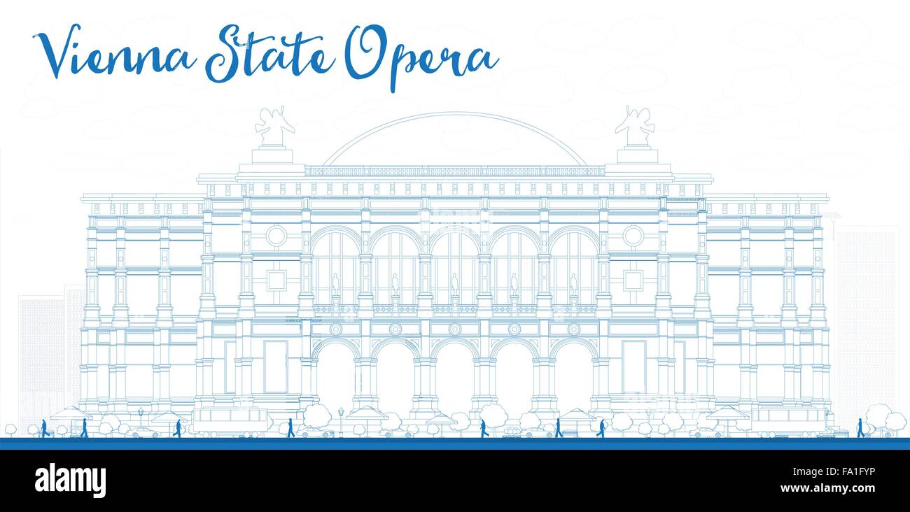 Umriss Wiener Staatsoper. Vektor-Illustration. Wirtschaft und Tourismus-Konzept mit Wahrzeichen. Bild für Präsentation, banner Stock Vektor