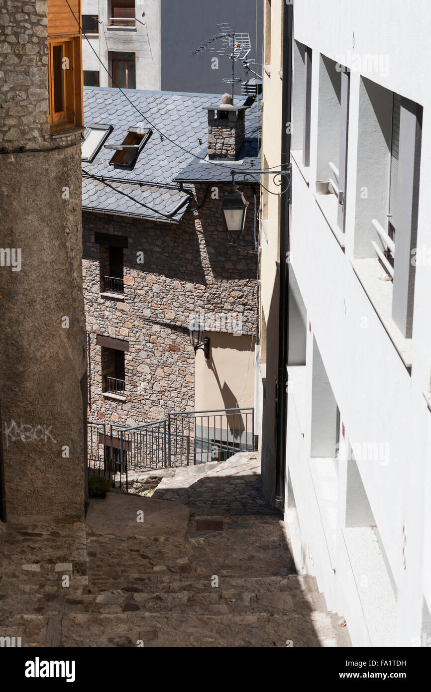 Gasse in Andorra la Vella Stockfoto