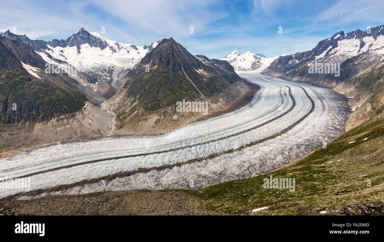 Der Aletschgletscher. Aletschgletscher. Die Ostbernischen Alpen im Schweizer Kanton Wallis. Schweiz. Stockfoto