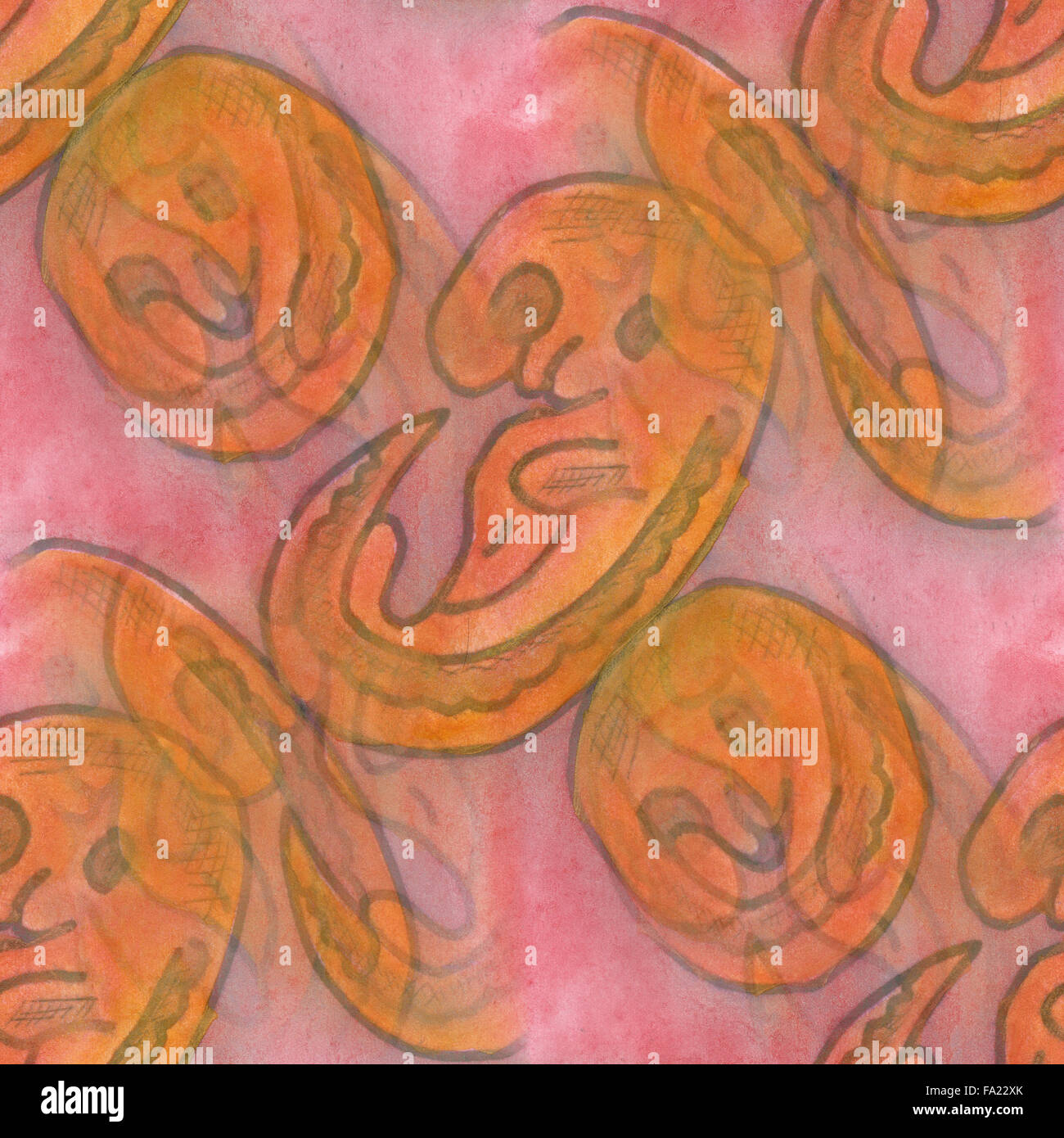Nahtlose menschliche Embryonen abstrakte Kunst Aquarell handgefertigte Tapeten Textur Stockfoto
