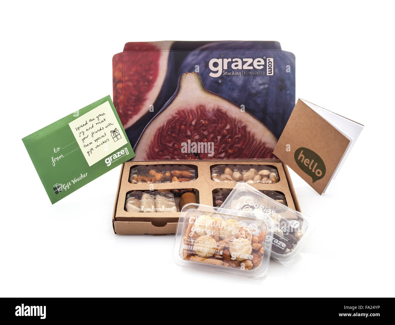 Weiden snacking Box auf einem weißen Hintergrund von graze.com snacking reinvented gesunde Snacks geliefert Stockfoto